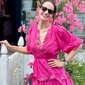 Cleobella Demi Mini Dress in Ditzy Pink Print Size XS Cotton Smocked